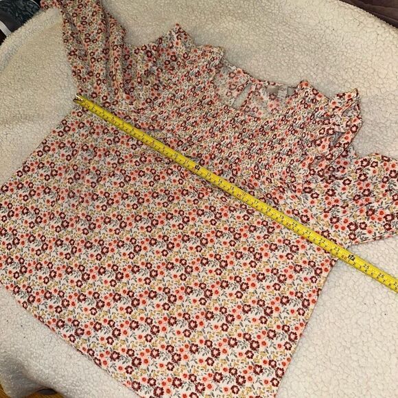 LOFT Women’s Floral Ruffle Boho Long Sleeve Flow Shirt Size Large - Picture 8 of 11